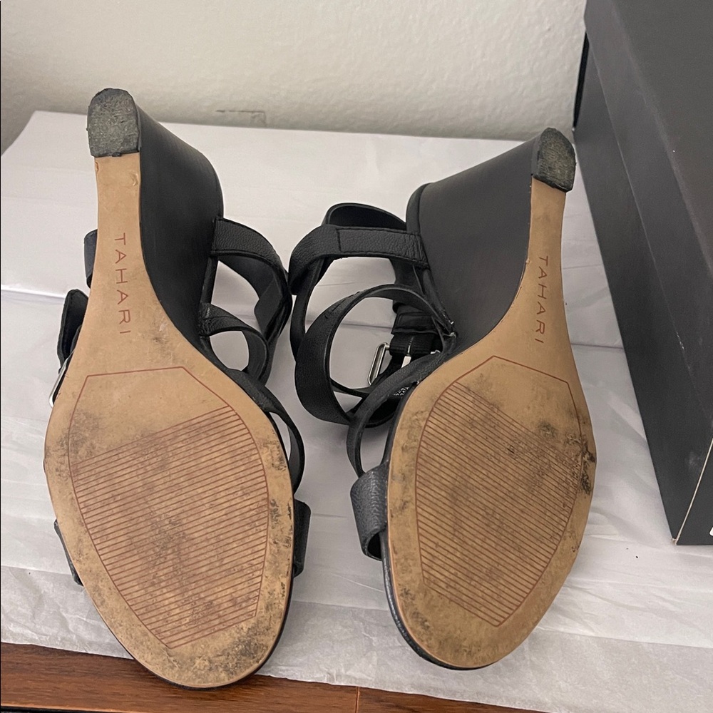 Tahari Black Strappy Wedge Sandals - Picture 4 of 4